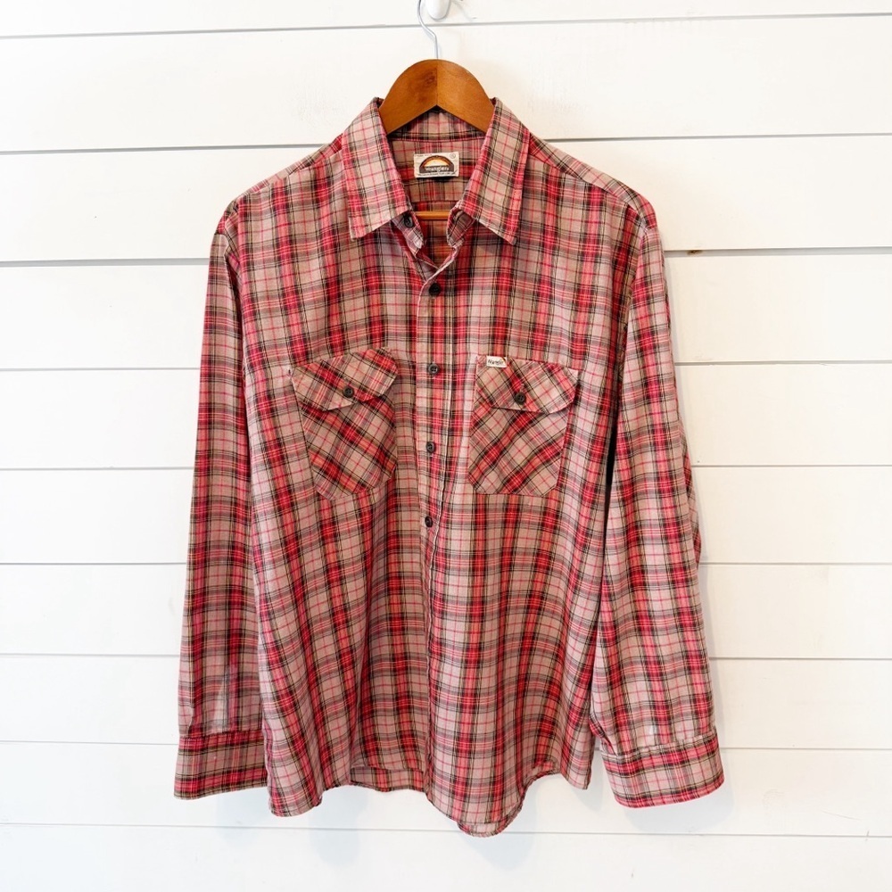 Vintage Wrangler | Men’s plaid Western shirt in red and tan cotton Blend Size XL